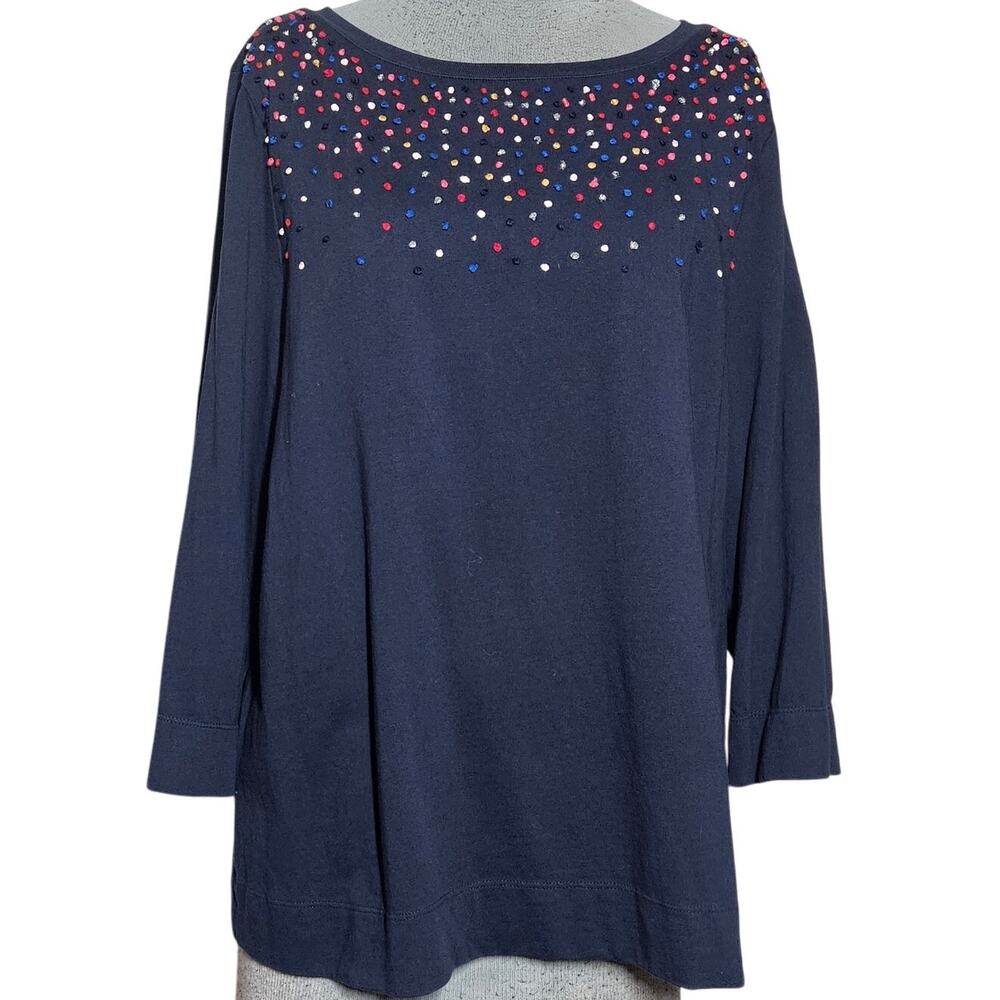 Talbots Navy Embellished Top Size XL